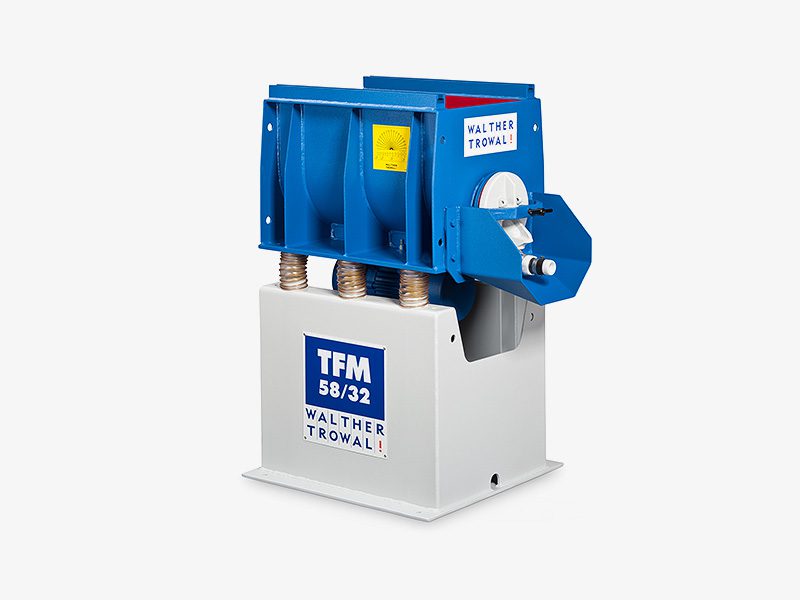 Industrial machinery with blue and white design.